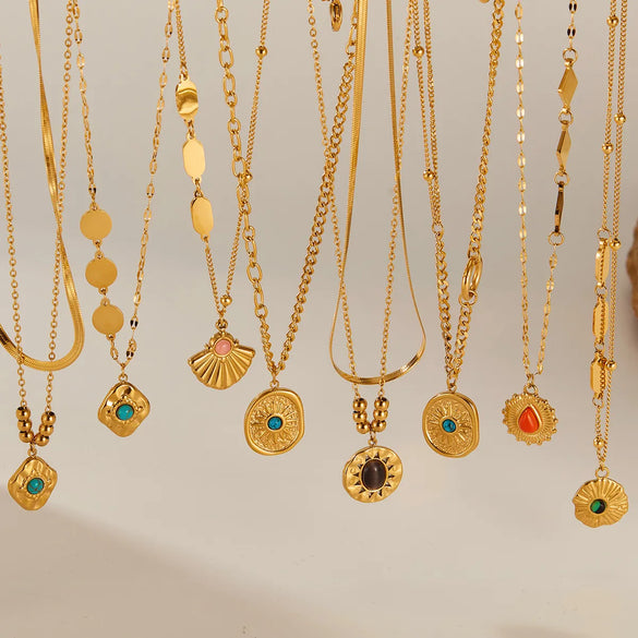 Wholesale Jewelry IG Style Vintage Style Commute Geometric 304 Stainless Steel Natural Stone Opal Inlay Pendant Necklace