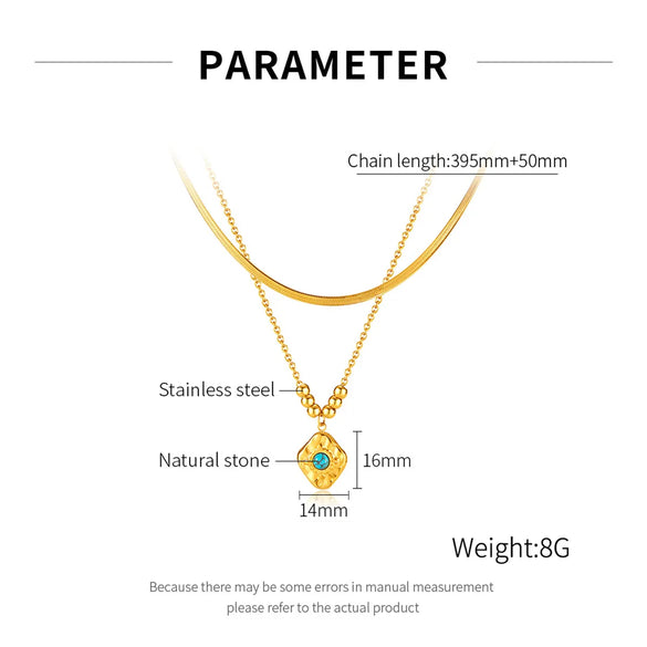 Wholesale Jewelry IG Style Vintage Style Commute Geometric 304 Stainless Steel Natural Stone Opal Inlay Pendant Necklace