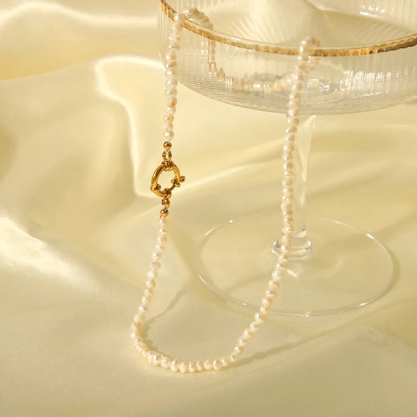 Wholesale Jewelry IG Style Vintage Style Necklace 201 Stainless Steel Freshwater Pearl 18K Gold Plated Beaded Necklace