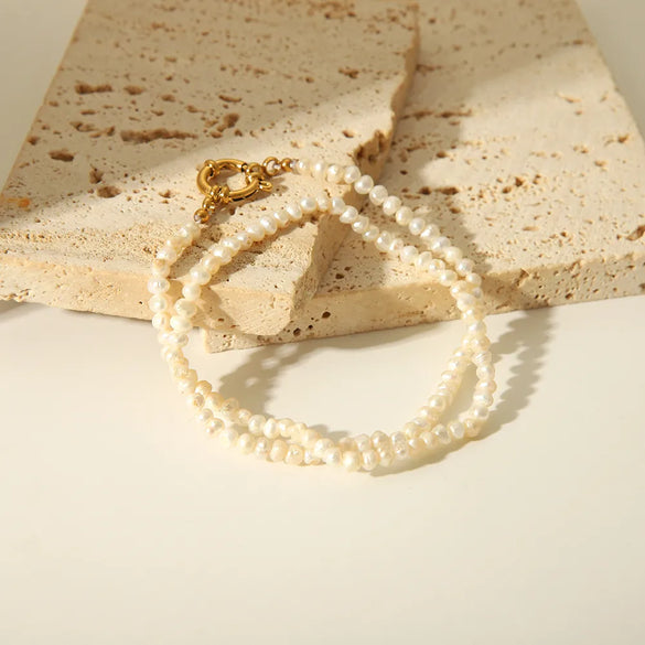 Wholesale Jewelry IG Style Vintage Style Necklace 201 Stainless Steel Freshwater Pearl 18K Gold Plated Beaded Necklace