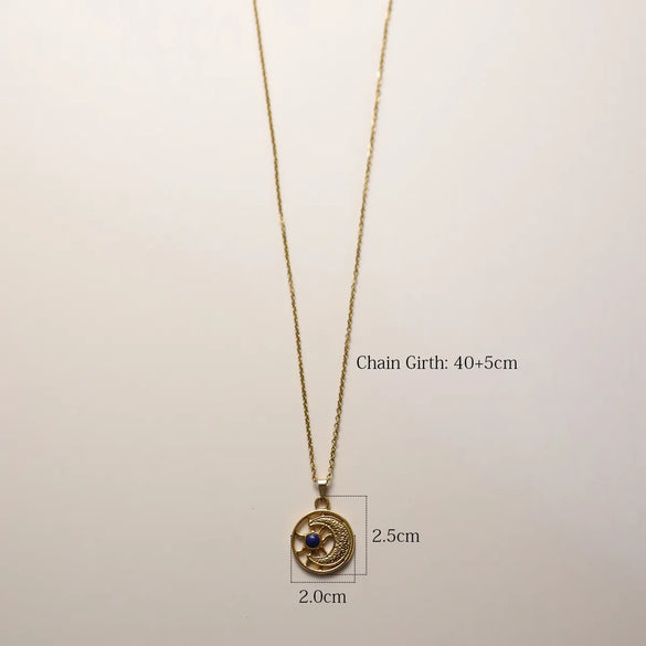 Wholesale Jewelry IG Style Vintage Style Sun Sector Moon 304 Stainless Steel Natural Stone 18K Gold Plated Inlay Pendant Necklace