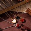Wholesale Jewelry Imitation Natural Stone Red Agate Heartshaped Pendant Necklace Earrings Titanium Steel Electroplated 18K Gold