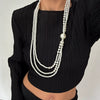 Wholesale Jewelry Imitation Pearl Beaded Geometric Exaggerated Handmade Multilayer Long Necklace For Women