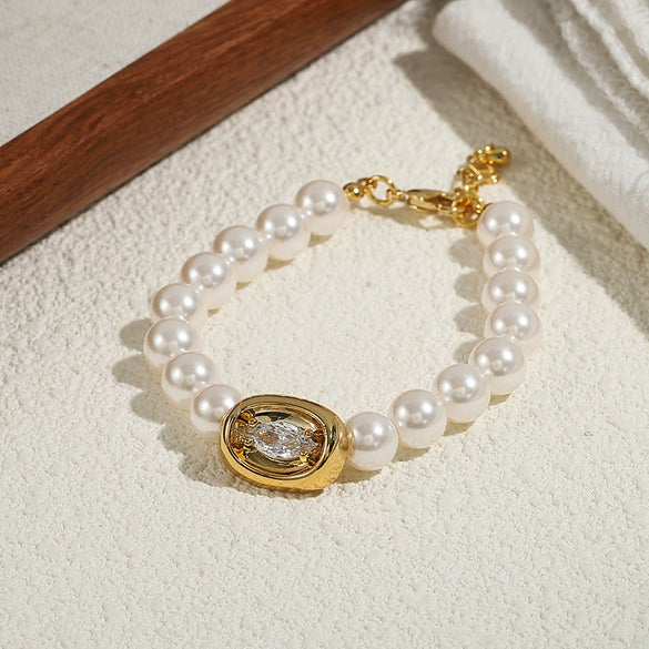 Wholesale Jewelry Imitation Pearl Brass U Shape Letter Number Text Style Seiko Women's Necklace And Bracelet Set