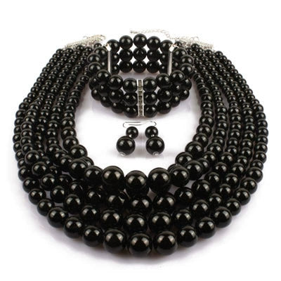 Wholesale Jewelry Imitation Pearl Geometric Style Beaded Threepiece Set With Snake Bone Chain And Baking Varnish Process