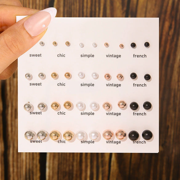 Wholesale Jewelry Imitation Pearl Geometric Sweet Style Electroplated Earrings