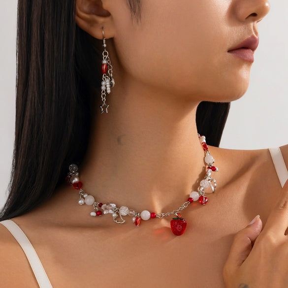 Wholesale Jewelry Imitation Pearl Heartshaped Geometric Electroplated Necklace For Women