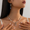 Wholesale Jewelry Imitation Pearl Heartshaped Geometric Electroplated Necklace For Women