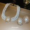 Wholesale Jewelry Imitation Pearls Multilayer Diamond Stud Earrings And Necklace Set Geometric Highend Style Clavicle Chain