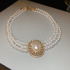 Wholesale Jewelry Imitation Pearls Multilayer Diamond Stud Earrings And Necklace Set Geometric Highend Style Clavicle Chain