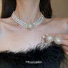 Wholesale Jewelry Imitation Pearls Multilayer Diamond Stud Earrings And Necklace Set Geometric Highend Style Clavicle Chain