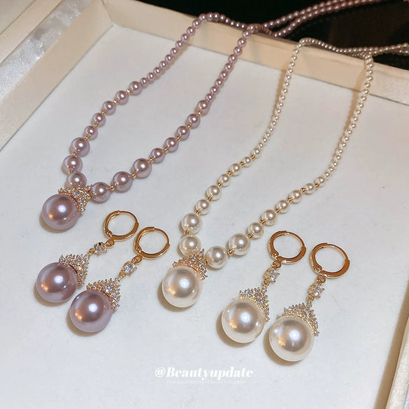 Wholesale Jewelry Imitation Pearls Zircon Electroplated Geometric Cross Crown Roman Numerals Earrings And Necklaces For Women