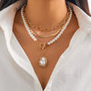 Wholesale Jewelry Ins Style Geometric Alloy Disc Pendant Imitation Pearl Multilayer Clavicle Chain Copperclad Iron Iron Copper Alloy Electroplated