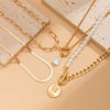 Wholesale Jewelry Ins Style Geometric Alloy Disc Pendant Imitation Pearl Multilayer Clavicle Chain Copperclad Iron Iron Copper Alloy Electroplated