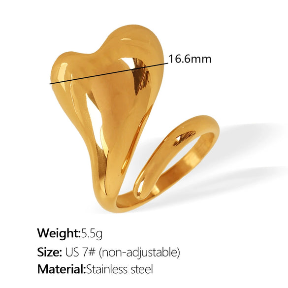 Wholesale Jewelry Ins Style Heart Shape 316L Stainless Steel Ring With Electroplating For Women