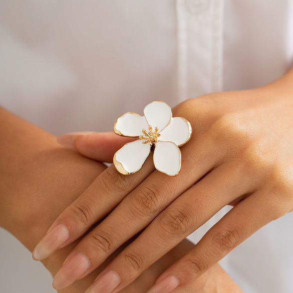 Wholesale Jewelry Ins Style Iron Dripping Oil Geometric Fivepetal Flower And Starfish Ring Electroplated