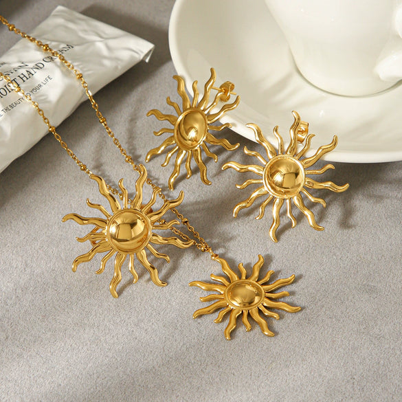 Wholesale Jewelry Ins Style Minimalist Geometric Stainless Steel Electroplated Pendant Necklace And Earrings And Ring For Women