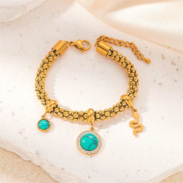 Wholesale Jewelry Ins Style Titanium Steel Geometric Devil's Eye Turquoise Bracelet With Electroplating For Women