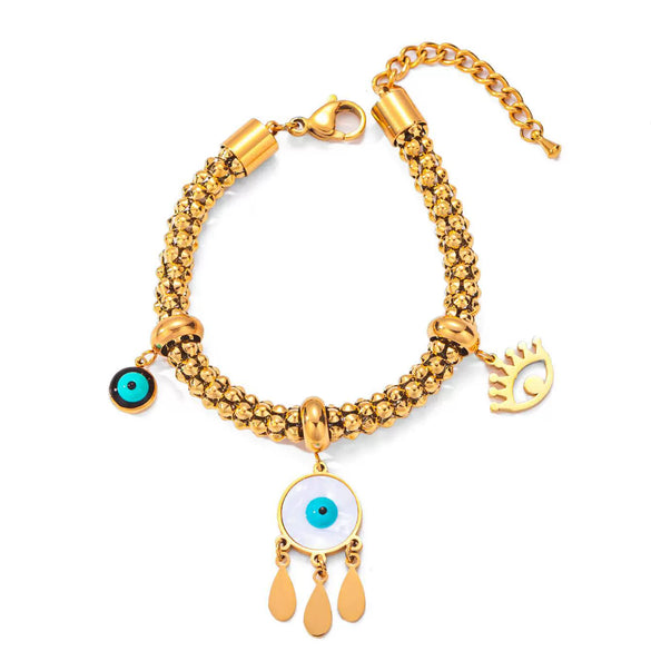 Wholesale Jewelry Ins Style Titanium Steel Geometric Devil's Eye Turquoise Bracelet With Electroplating For Women