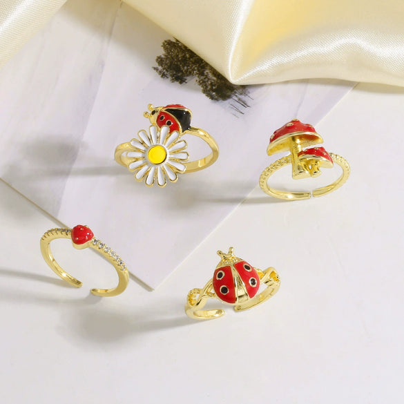 Wholesale Jewelry Insect Open Ring Copper 18K Gold Plated Electroplating For Women