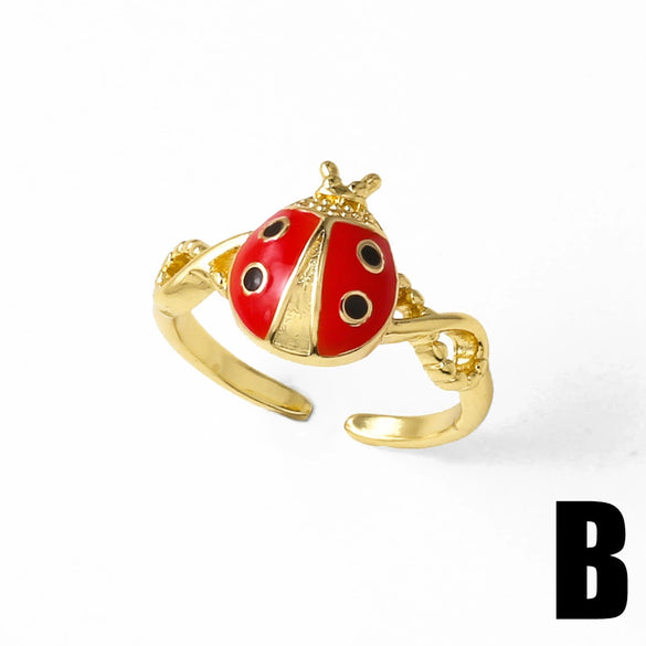 Wholesale Jewelry Insect Open Ring Copper 18K Gold Plated Electroplating For Women