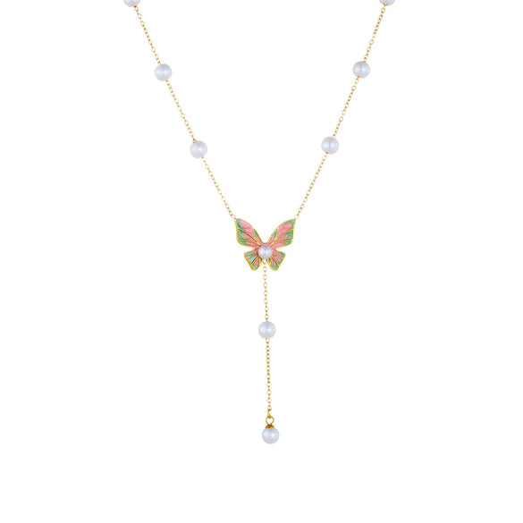 Wholesale Jewelry Insect Pattern Stainless Steel Long Tassel Necklace For Women With Electroplating