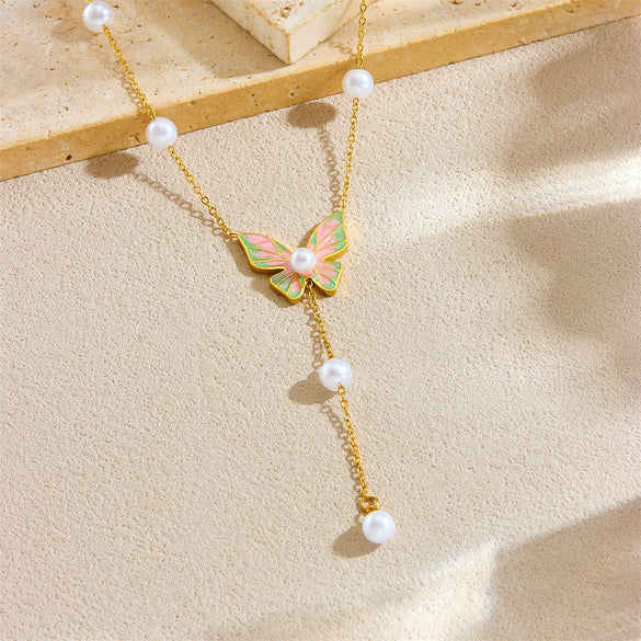 Wholesale Jewelry Insect Pattern Stainless Steel Long Tassel Necklace For Women With Electroplating