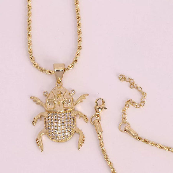 Wholesale Jewelry Insect Zodiac Style Copper Zircon Electroplated Inlaid Twist Chain Pendant Necklace