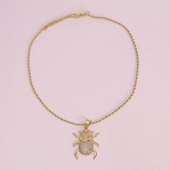 Wholesale Jewelry Insect Zodiac Style Copper Zircon Electroplated Inlaid Twist Chain Pendant Necklace