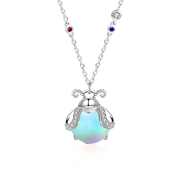 Wholesale Jewelry Insects Geometric Mori Style Moonstone 925 Sterling Silver Pendant Necklace