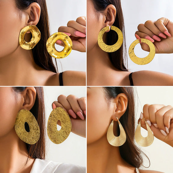 Wholesale Jewelry Iron Geometric Ushape Exaggerated Irregular Metal Earrings Electroplated For Women
