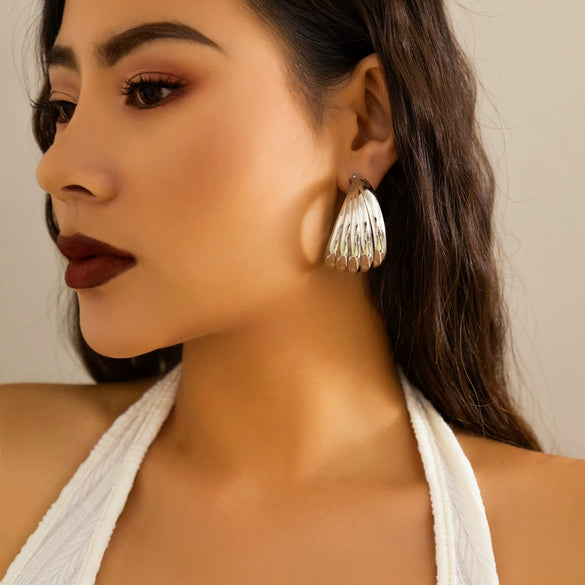 Wholesale Jewelry Iron Shell Ocean Style Geometric Heart Wave Drop Shape Electroplating Earrings For Women