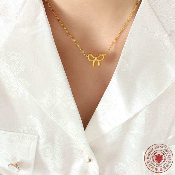 Wholesale Jewelry Kawaii Bow Pendant Necklace Titanium Steel Electroplating For Women