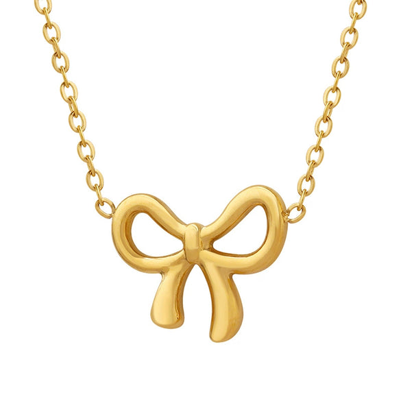Wholesale Jewelry Kawaii Bow Pendant Necklace Titanium Steel Electroplating For Women