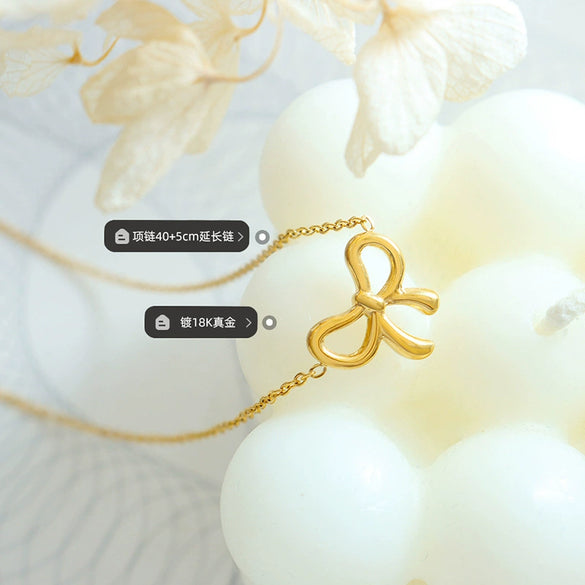 Wholesale Jewelry Kawaii Bow Pendant Necklace Titanium Steel Electroplating For Women
