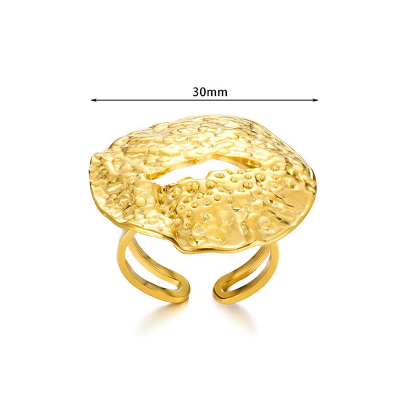 Wholesale Jewelry Lava Pleated Hammer Pattern Stainless Steel Ring With Geometric Wave Design And Electroplating Treatment Unisex