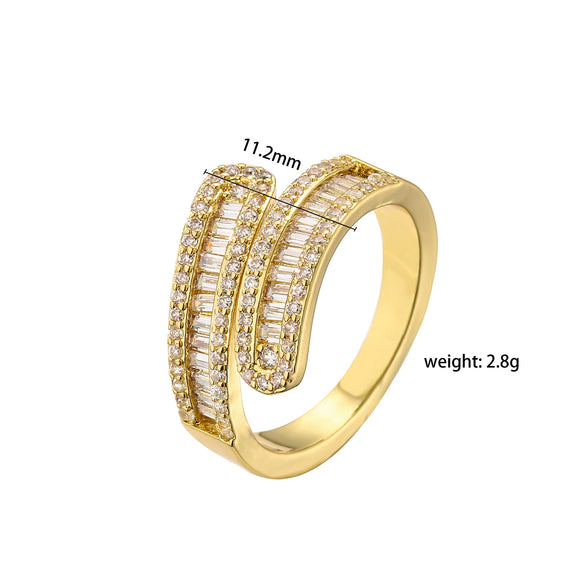 Wholesale Jewelry Leaf Pattern Brass Gold Plated Micro Inlaid Zircon Opening Adjustable Ring