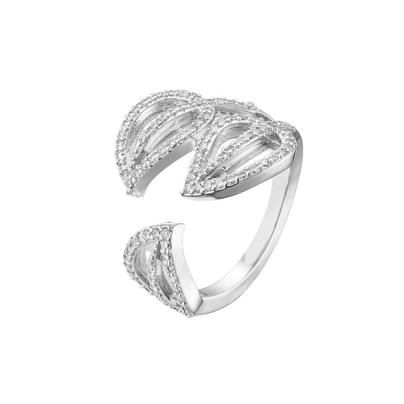 Wholesale Jewelry Leaf Pattern Brass Gold Plated Micro Inlaid Zircon Opening Adjustable Ring