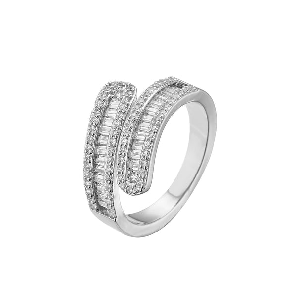Wholesale Jewelry Leaf Pattern Brass Gold Plated Micro Inlaid Zircon Opening Adjustable Ring