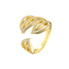 Wholesale Jewelry Leaf Pattern Brass Gold Plated Micro Inlaid Zircon Opening Adjustable Ring