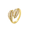 Wholesale Jewelry Leaf Pattern Brass Gold Plated Micro Inlaid Zircon Opening Adjustable Ring