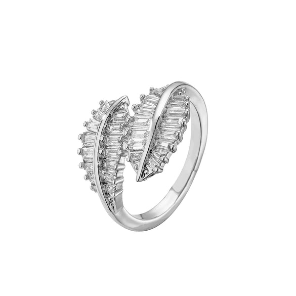 Wholesale Jewelry Leaf Pattern Brass Gold Plated Micro Inlaid Zircon Opening Adjustable Ring
