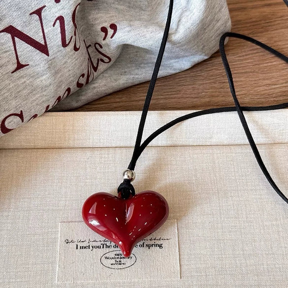 Wholesale Jewelry Leather Geometric Hand Knitted Croissant Smiley Face Bread Pendant Clavicle Chain