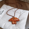 Wholesale Jewelry Leather Geometric Hand Knitted Croissant Smiley Face Bread Pendant Clavicle Chain