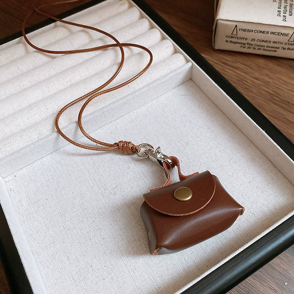 Wholesale Jewelry Leather Geometric Hand Knitted Croissant Smiley Face Bread Pendant Clavicle Chain