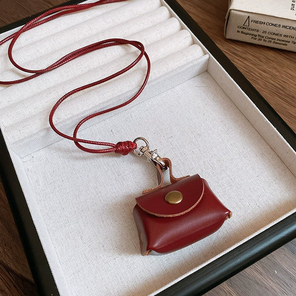 Wholesale Jewelry Leather Geometric Hand Knitted Croissant Smiley Face Bread Pendant Clavicle Chain