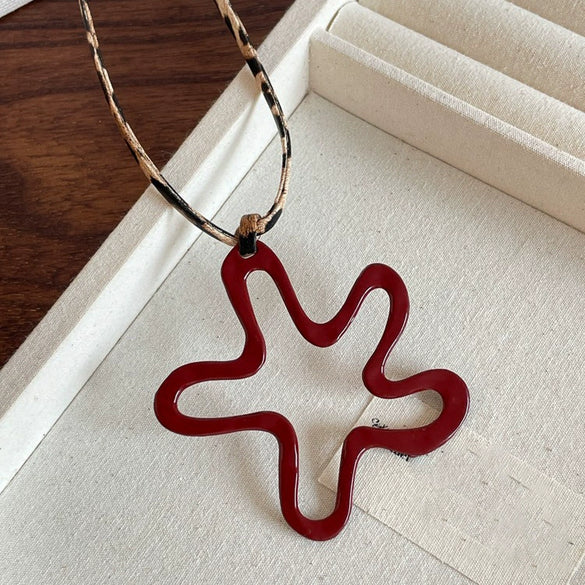 Wholesale Jewelry Leather Geometric Hand Knitted Croissant Smiley Face Bread Pendant Clavicle Chain