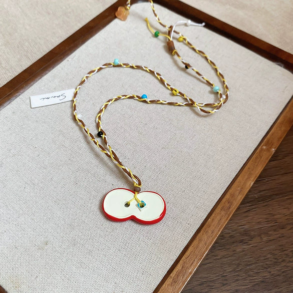 Wholesale Jewelry Leather Geometric Hand Knitted Croissant Smiley Face Bread Pendant Clavicle Chain
