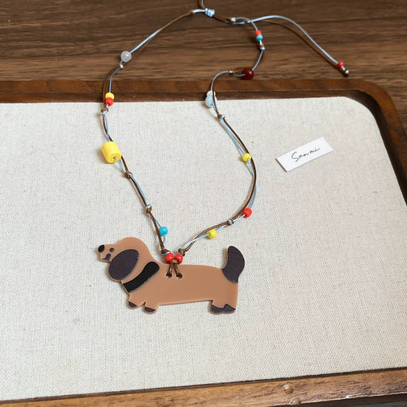 Wholesale Jewelry Leather Geometric Hand Knitted Croissant Smiley Face Bread Pendant Clavicle Chain