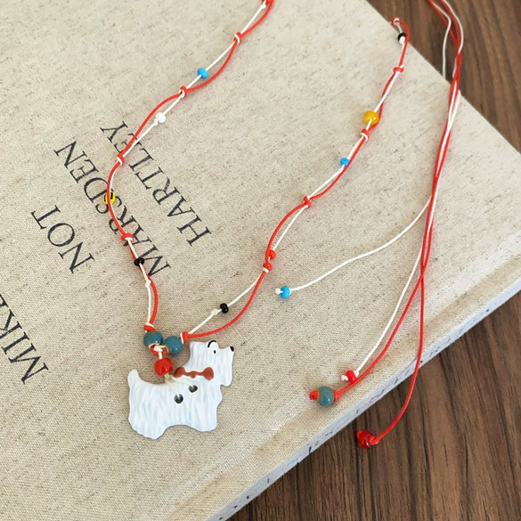 Wholesale Jewelry Leather Geometric Hand Knitted Croissant Smiley Face Bread Pendant Clavicle Chain